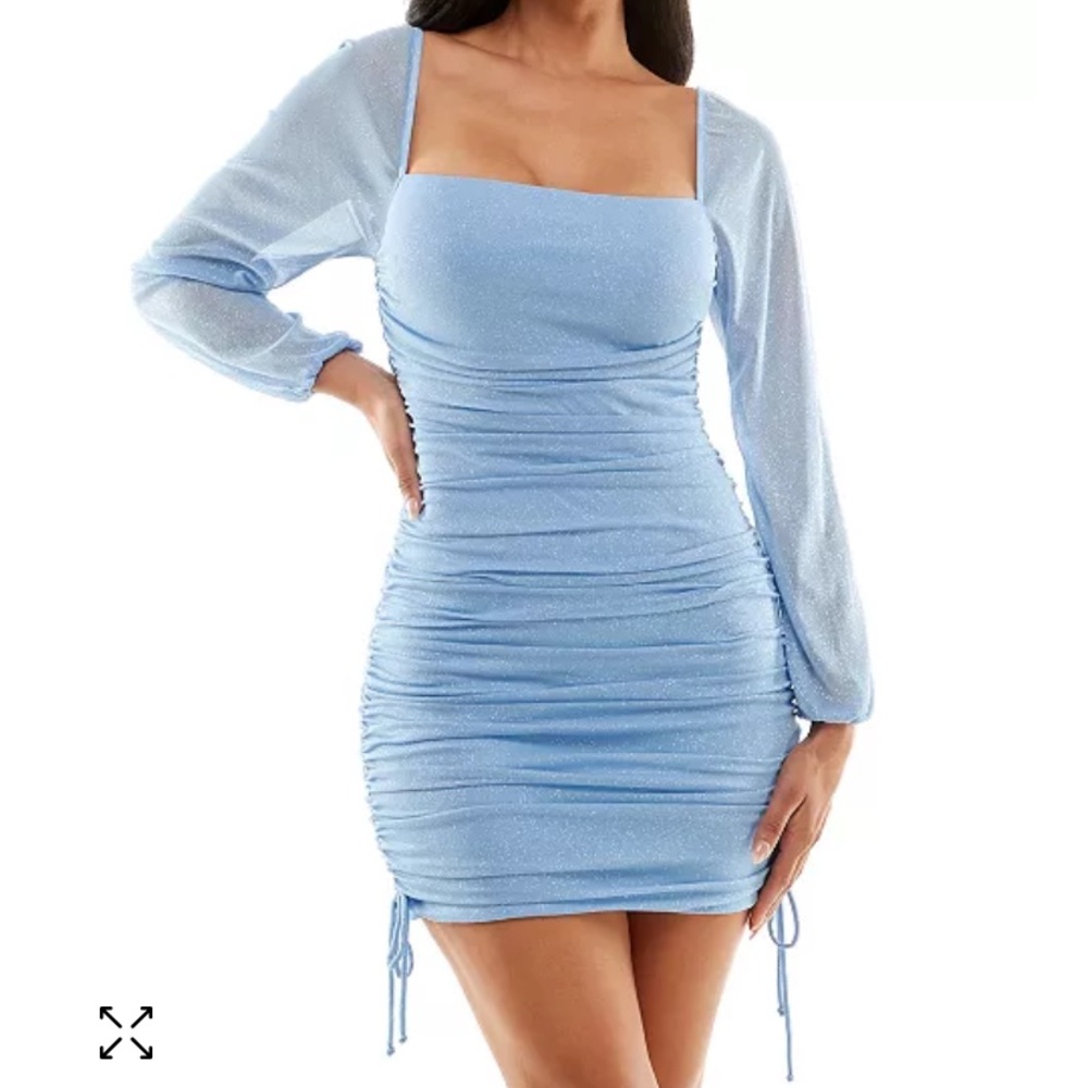 Juniors' Glitter Ruched Mesh Mini Bodycon Dress